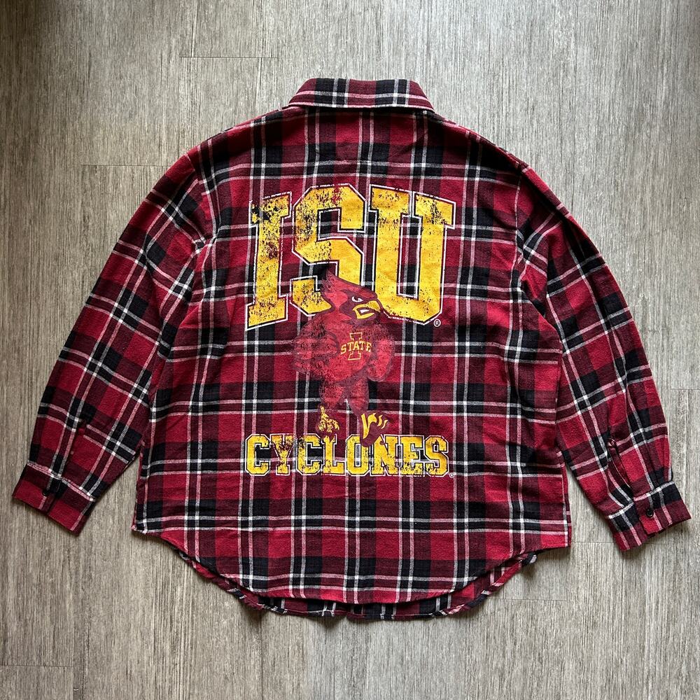 Gameday Social Plaid Iowa State Cyclones Cy Flannel Button Down Shirt Size XL